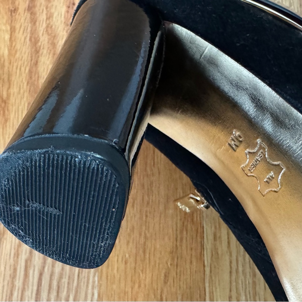 TORY BURCH Black Suede and Patent Leather Buckle Booties EUC - Picture 11 of 13